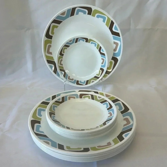 Corelle Other - Corelle SQUARED Geometric Dinner Plates and Side Plates 16 Pcs. Service for 8